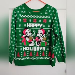 Disney Green Holiday Sweater with Mickry/Minnie Characters
